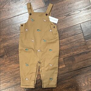 Janie and Jack Tan Overalls with Dinosaur Embroidery